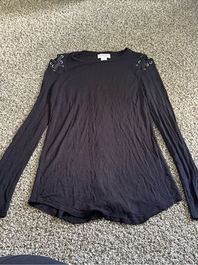 Black Lace-Up Shoulder Long Sleeve Top by Carmen Marc Valvo